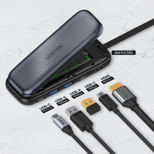 UNITEK ХЪБ USB-C СЪХРАНЕНИЕ M.2 HDMI USB-C PD 100W D1046A