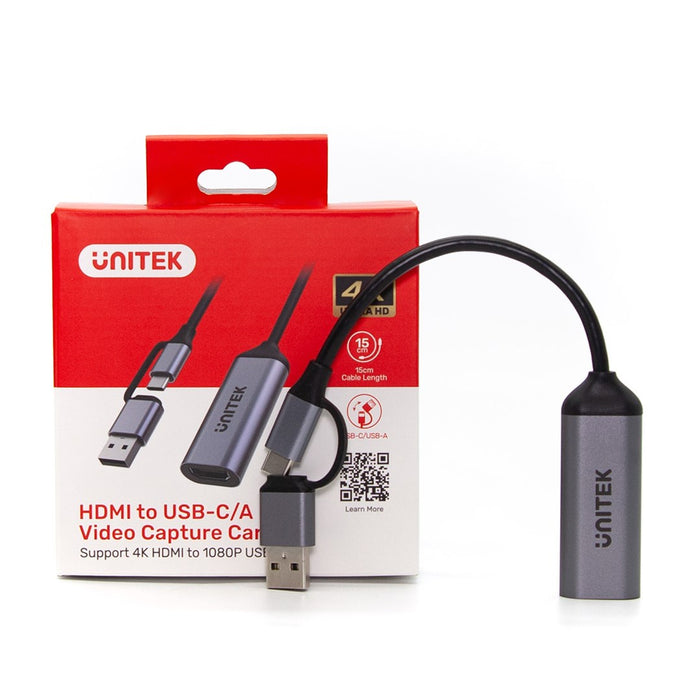 Видео грабер Unitek USB-C/A, 4K HDMI 1.4b