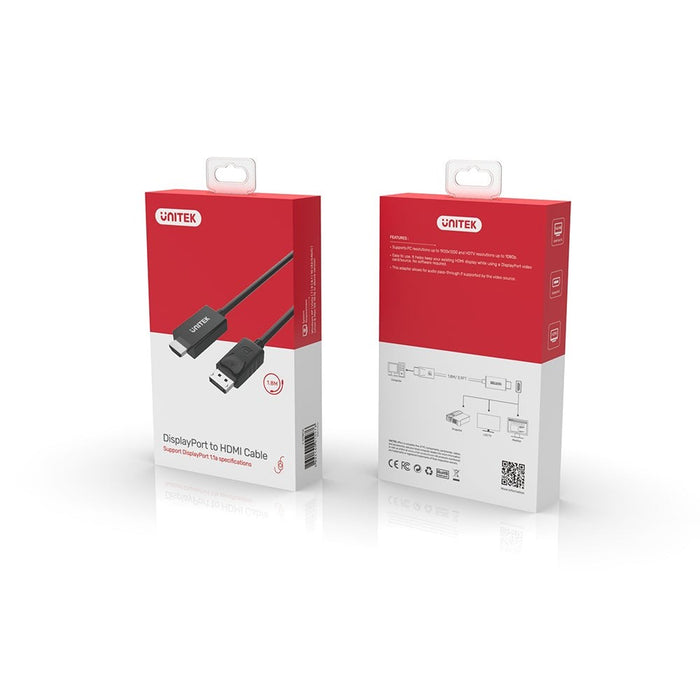 UNITEK Y-5118CA видео кабел адаптер 1.8 м HDMI Тип A (стандартен) DisplayPort Черен