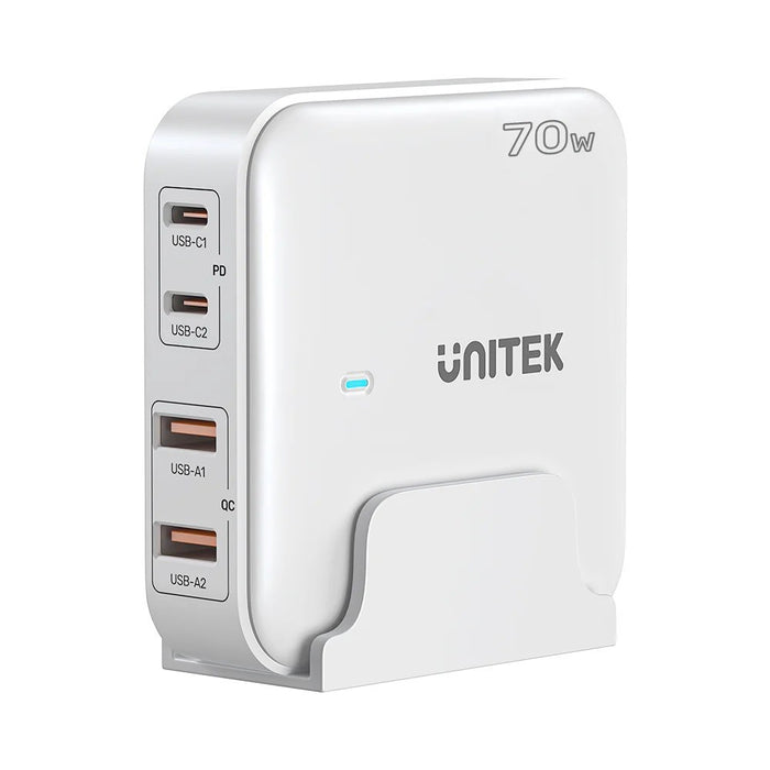 Мрежово зарядно за GaN - Unitek P1228AWH01-EU | 70W 2x USB-C 2x USB-A