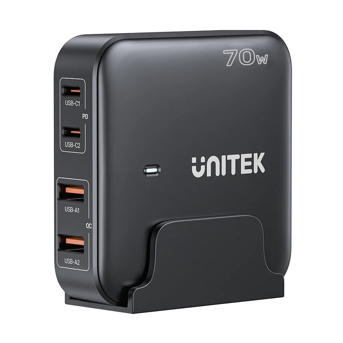 Мрежово зарядно устройство GaN - Unitek P1228ABK01-EU | 70W 2x USB-C 2x USB-A