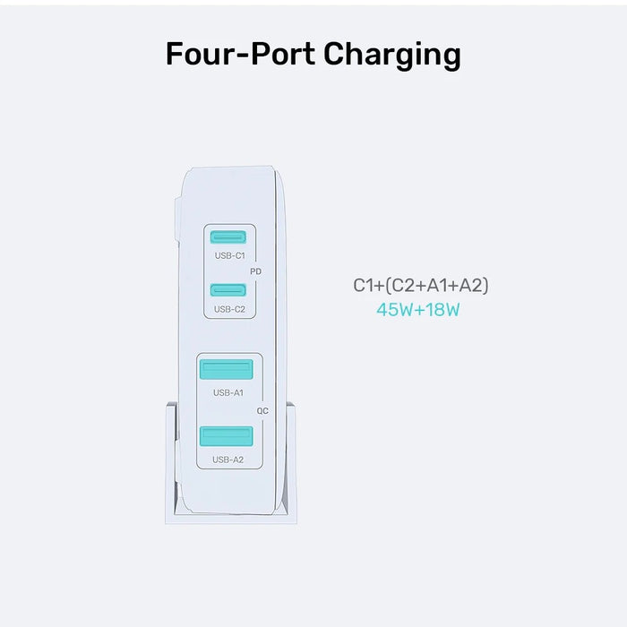 Мрежово зарядно устройство GaN - Unitek P1228ABK01-EU | 70W 2x USB-C 2x USB-A
