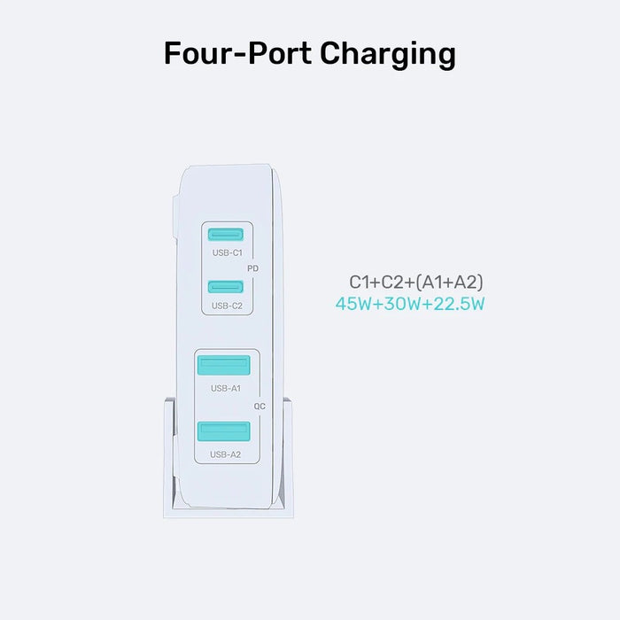 Мрежово зарядно за GaN - Unitek P1229ABK01-EU | 100W 2x USB-C 2x USB-A