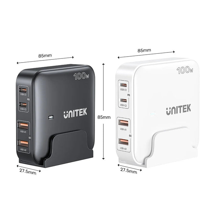 Мрежово зарядно устройство GaN - Unitek P1229AWH01-EU | 100W 2x USB-C 2x USB-A