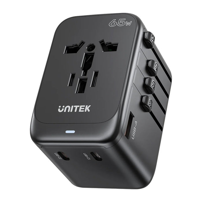 Зарядно за кола - Unitek 65W Универсален адаптер за пътуване (P1122ABK01) | 1xUSB-A 3xUSB-C 1xAC