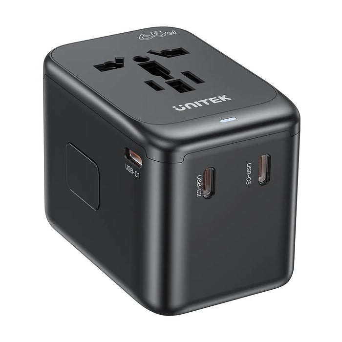 Зарядно за кола - Unitek 65W Универсален адаптер за пътуване (P1122ABK01) | 1xUSB-A 3xUSB-C 1xAC