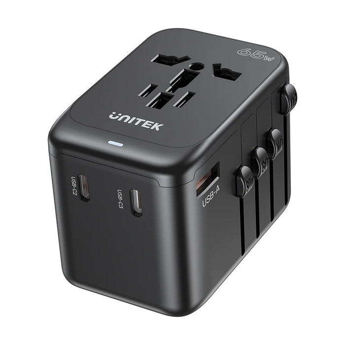 Зарядно за кола - Unitek 65W Универсален адаптер за пътуване (P1122ABK01) | 1xUSB-A 3xUSB-C 1xAC