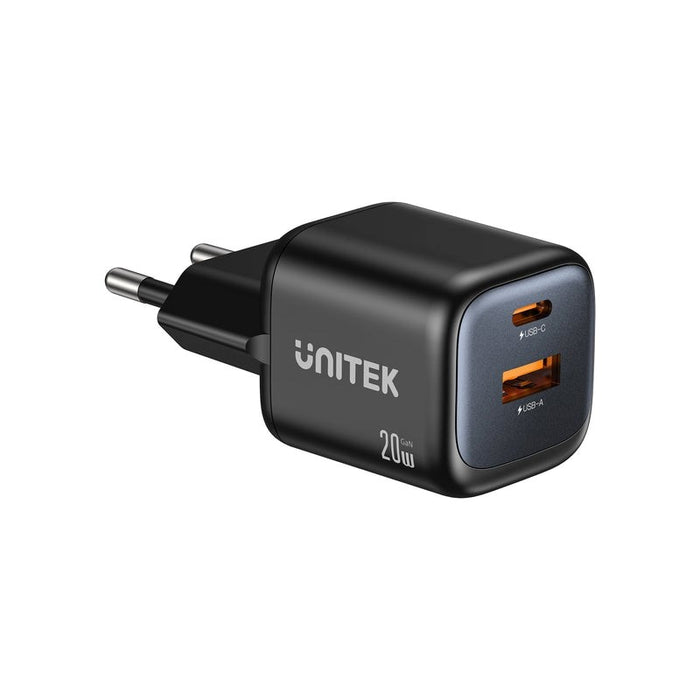 UNITEK 2x GAN 20W мрежово зарядно устройство, черно