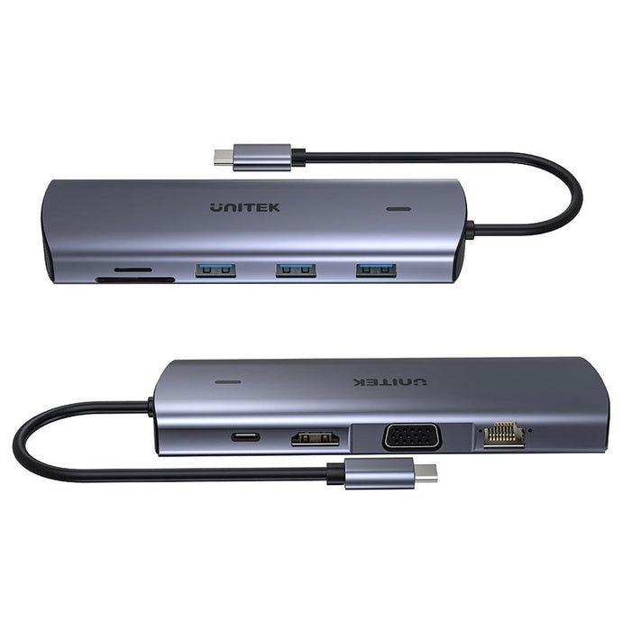 UNITEK 9-в-1 USB-C хъб, HDMI, VGA, SD, RJ45, PD 100W