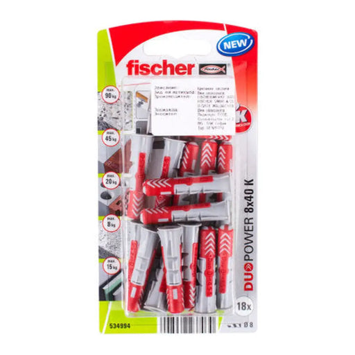 УНИВЕРСАЛЕН ДЮБЕЛ Ф8X40ММ 18 БРОЯ FISCHER DUOPOWER K NV