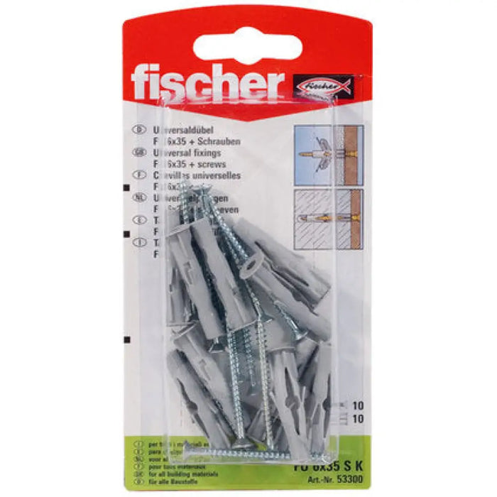 УНИВЕРСАЛЕН ДЮБЕЛ С ВИНТ Ф6Х35ММ 10 БРОЯ FISCHER FU SK