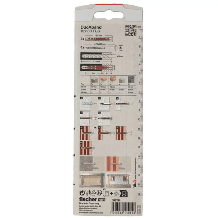 УНИВЕРСАЛЕН ДЮБЕЛ С ВИНТ 10X160 FUS K 4 БР. FISCHER DUOXPAND