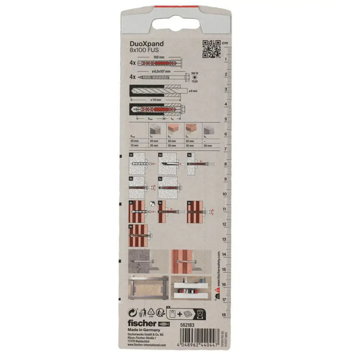 УНИВЕРСАЛЕН ДЮБЕЛ С ВИНТ 8X100 FUS K 4 БР. FISCHER DUOXPAND