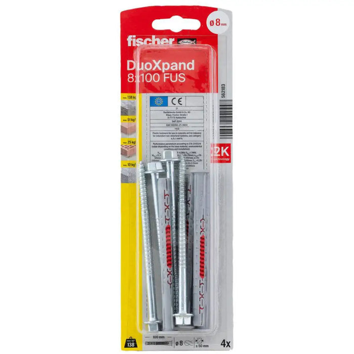 УНИВЕРСАЛЕН ДЮБЕЛ С ВИНТ 8X100 FUS K 4 БР. FISCHER DUOXPAND