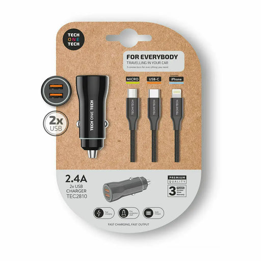 Универсално USB зарядно за кола + кабел Tech One Tech Двоен