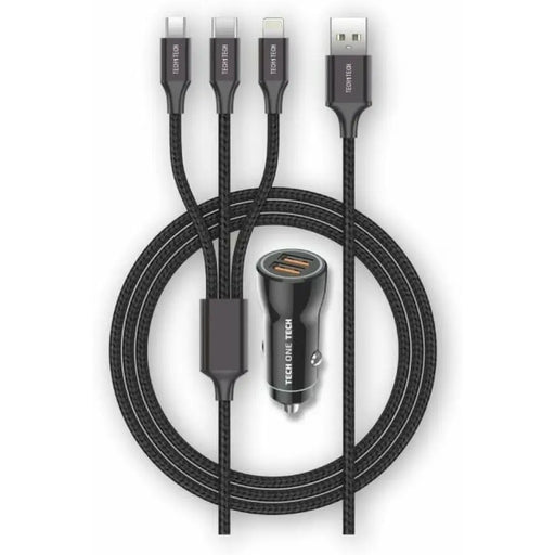 Универсално USB зарядно за кола + кабел Tech One Tech Двоен