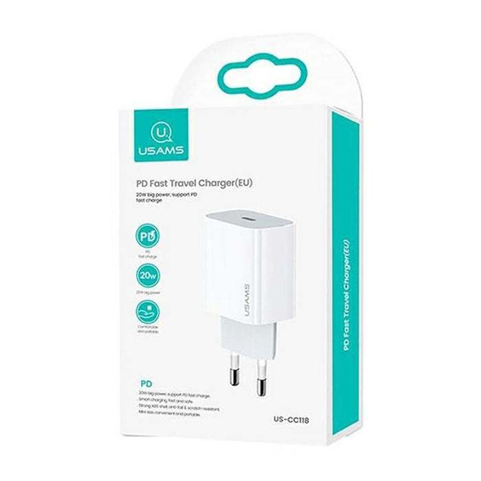 ЗАРЯДНО 220V USAMS 20W USB-C WHITE CC118