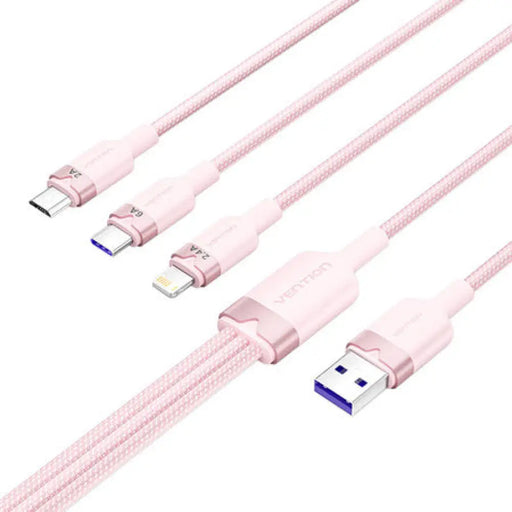 USB 2.0 A към 3-в-1 6A кабел Vention CTRPG 1.5M (розов)