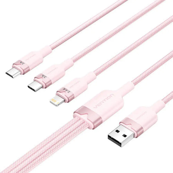USB 2.0 A към 3в1 3A кабел Vention CTPPG 1.5M (розов)