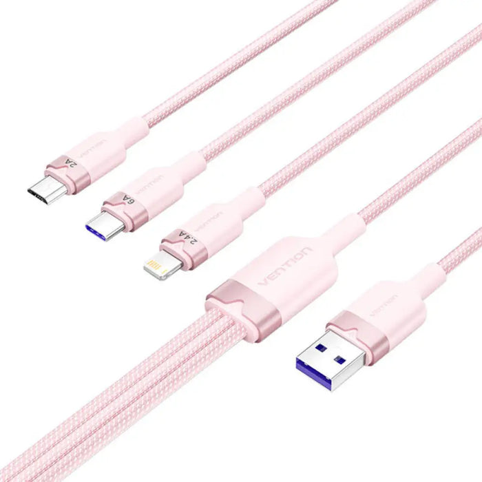 USB 2.0 A към 3-в-1 6A кабел Vention CTRPG 1.5M (розов)