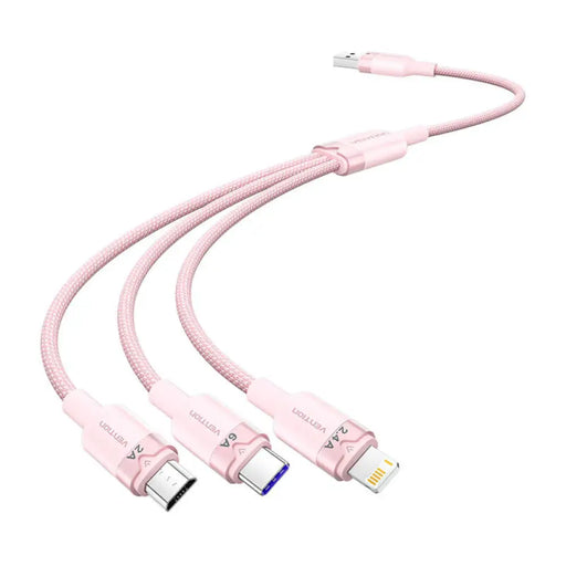 USB 2.0 A към 3-в-1 6A кабел Vention CTRPG 1.5M (розов)