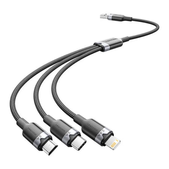 USB 2.0 A мъжки към 3-в-1 USB-C Lightning и Micro-B мъжки