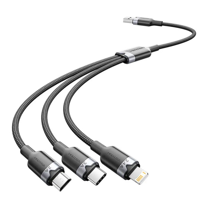 USB 2.0 A мъжки към 3-в-1 USB-C Lightning и Micro-B мъжки
