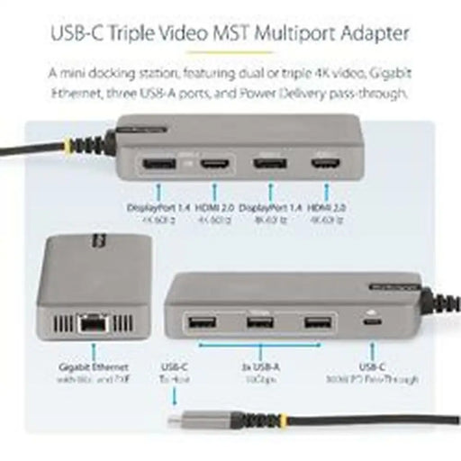 USB-C извод Startech 117B-USBC-MULTIPORT Сив 100 W