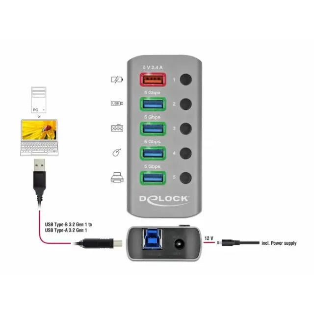 USB хъб Delock 3.2 Gen 1 4 x USB-A 1 Fast Charging Port