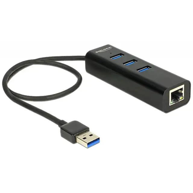 USB хъб Delock 3 x USB 3.0 + 1 порт Gigabit LAN Черен