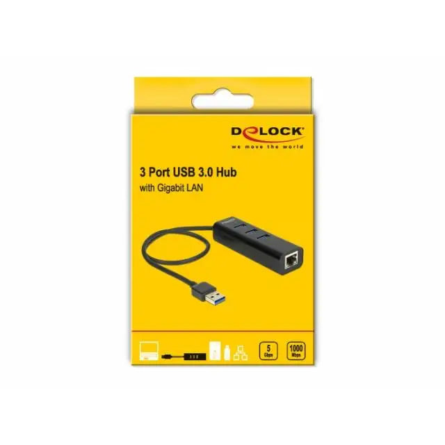 USB хъб Delock 3 x USB 3.0 + 1 порт Gigabit LAN Черен