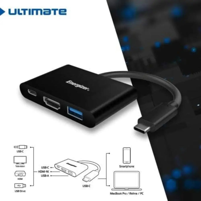 USB ХЪБ ENERGIZER USB A/TYPE C/HDMI