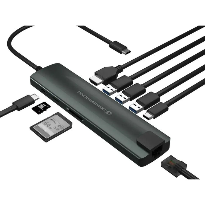 USB извод Conceptronic 110515507101 Алуминий Сив 9 в 1