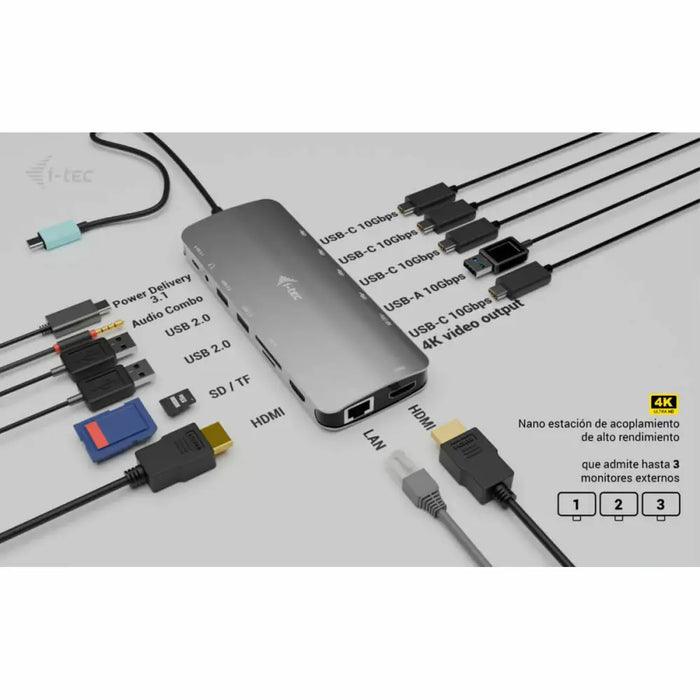 USB извод i-Tec C31NANOTRIPLEDOCKPD Сив