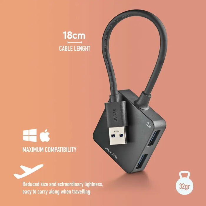 USB извод NGS IHUB3.0TINY Черен