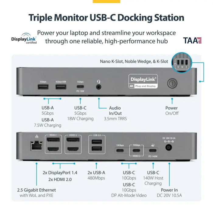 USB извод Startech DK30C2DPEPRUE Сив