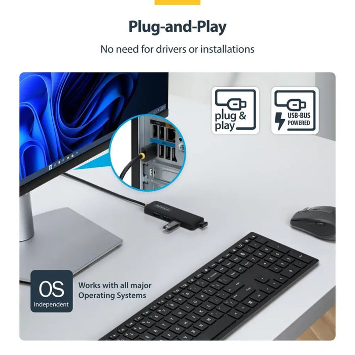 USB извод Startech H5A4A-USB-HUB-2 Черен