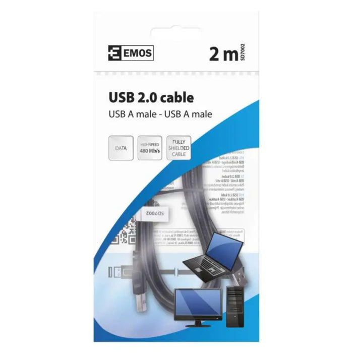 USB КАБЕЛ 2.0 USB А МЪЖКИ 2М ЧЕРЕН