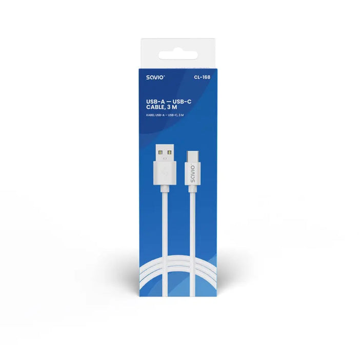 USB кабел 2 м USB 2.0 USB A - USB C Бял SAVIO CL-168