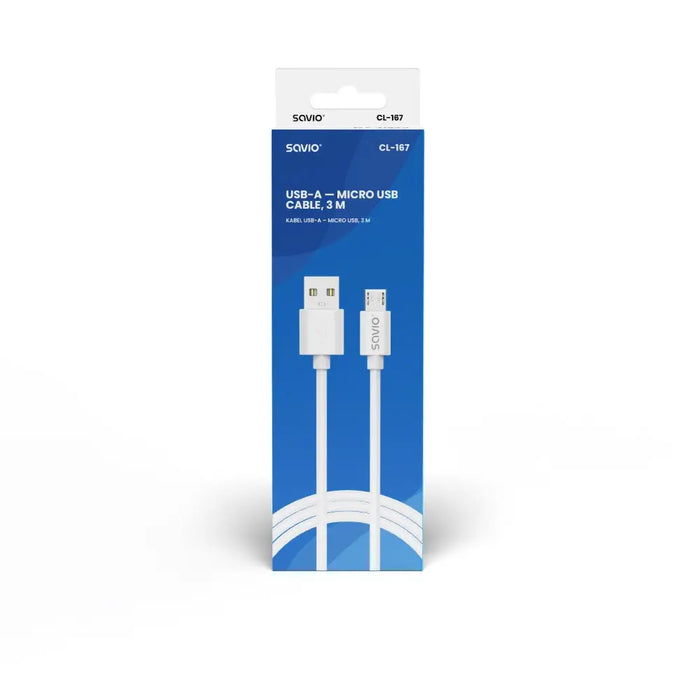 USB кабел 3 м USB 2.0 USB A - Micro USB Бял SAVIO CL-167