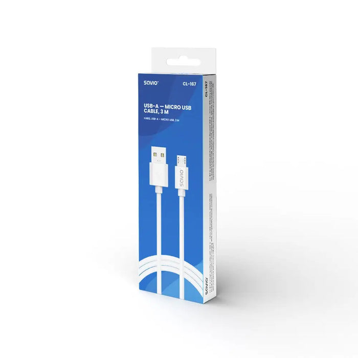 USB кабел 3 м USB 2.0 USB A - Micro USB Бял SAVIO CL-167