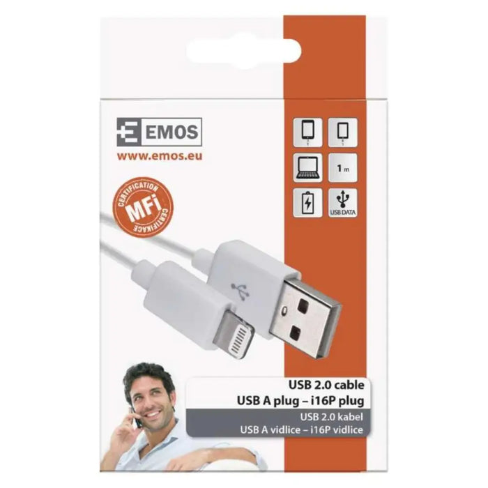 USB КАБЕЛ ЗА iPHONE 1 М БЯЛ EMOS
