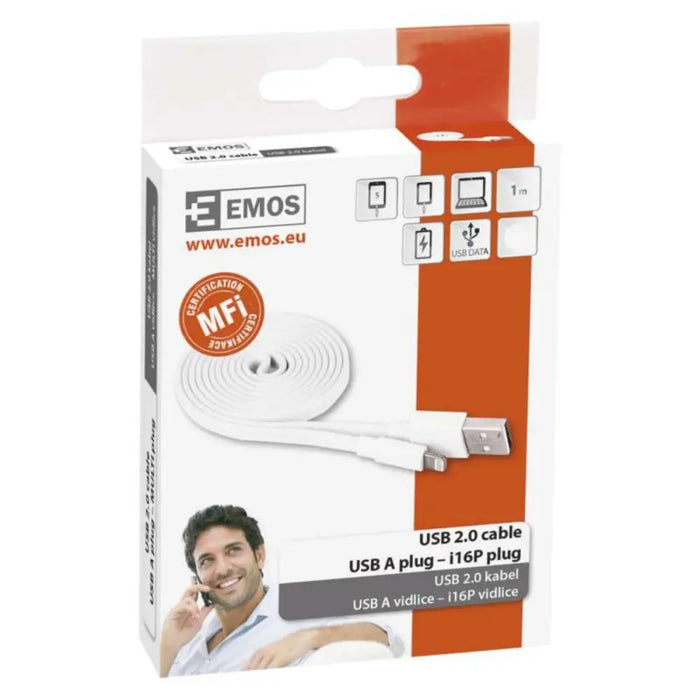 USB КАБЕЛ ЗА iPHONE 1 М БЯЛ EMOS SM7013