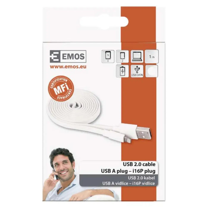 USB КАБЕЛ ЗА iPHONE 1 М БЯЛ EMOS SM7013