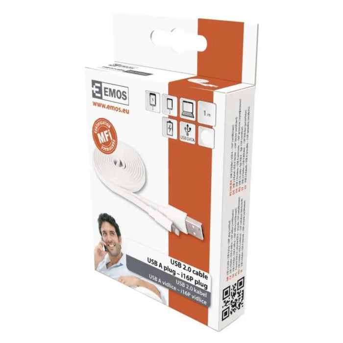 USB КАБЕЛ ЗА iPHONE 1 М БЯЛ EMOS SM7013