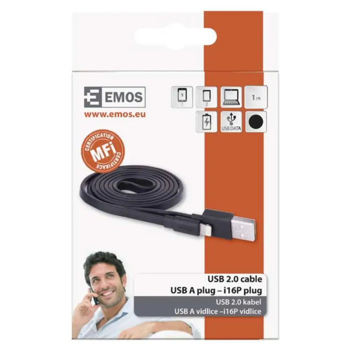 USB КАБЕЛ ЗА iPHONE 1 М ЧЕРЕН EMOS