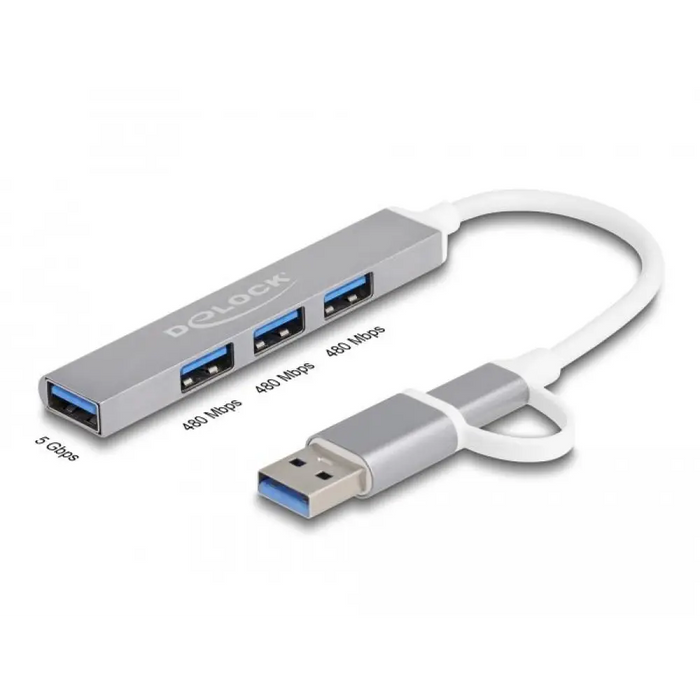 USB хъб Delock USB-C / USB-A - 3 x USB-A 2.0 + 1 x USB-A 5