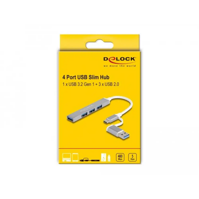 USB хъб Delock USB-C / USB-A - 3 x USB-A 2.0 + 1 x USB-A 5