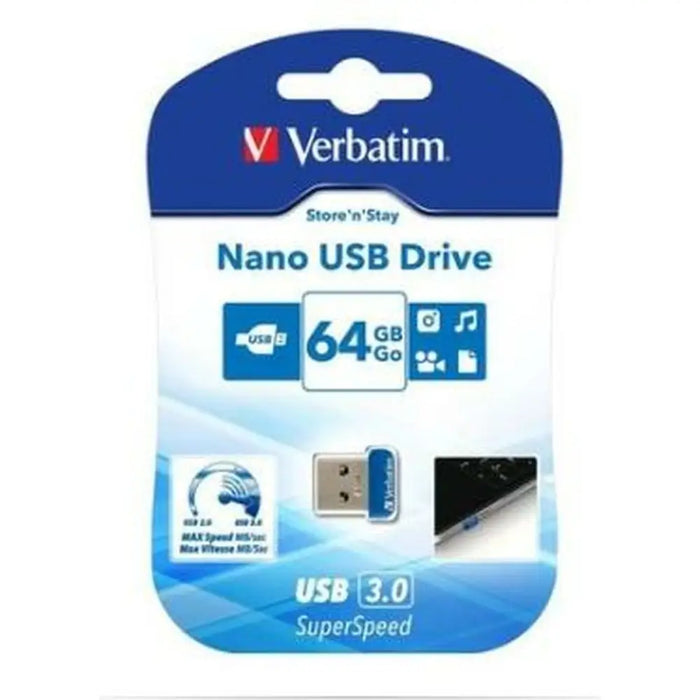 USB стик Verbatim NANO STORE’N’STAY Син Черен 64 GB (10