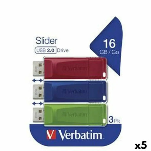 USB стик Verbatim SLIDER Многоцветен 16 GB 3 Части (5 броя)